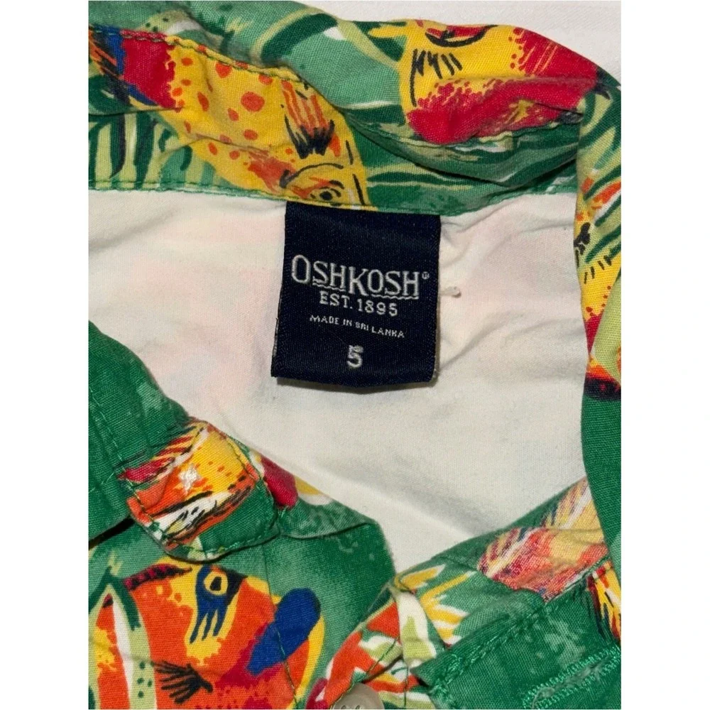 OshKosh Bgosh Boys Green Tropical Fish Print Cotton Button Down Shirt Size 5